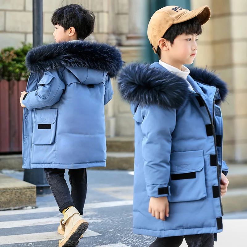 Модные пуховики для мальчиков теплые Детские Пуховые парки Пальто с натуральным