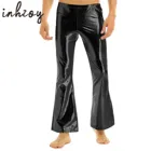 Мужские блестящие металлические брюки, винтажные расклешенные длинные брюки в стиле 70-х, прямые зауженные брюки