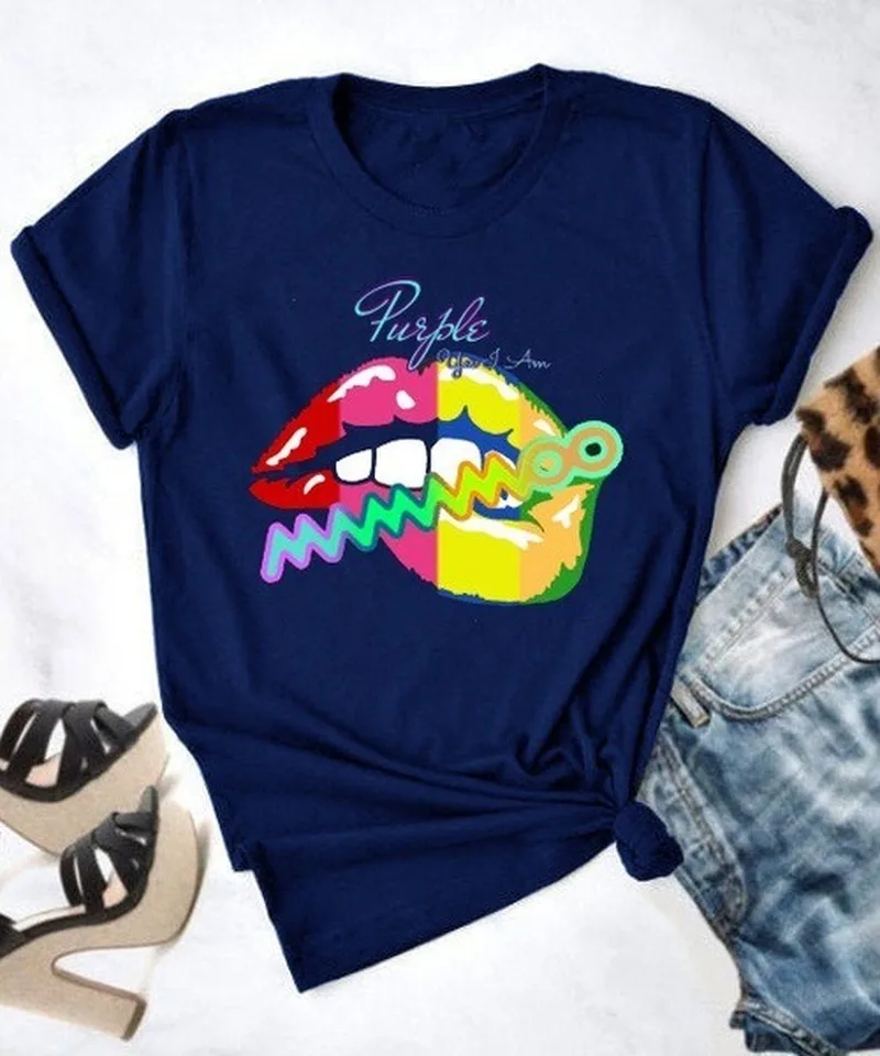 

Funny MMMOO Lip Print Women T Shirt Short Sleeve O Neck Loose Women Tshirt Ladies Fashion Tee Shirt Tops Clothes Camisetas Mujer