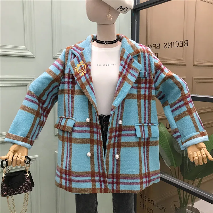 Весна 2020 Новый британский стиль жемчужный двубортный клетчатый пиджак с