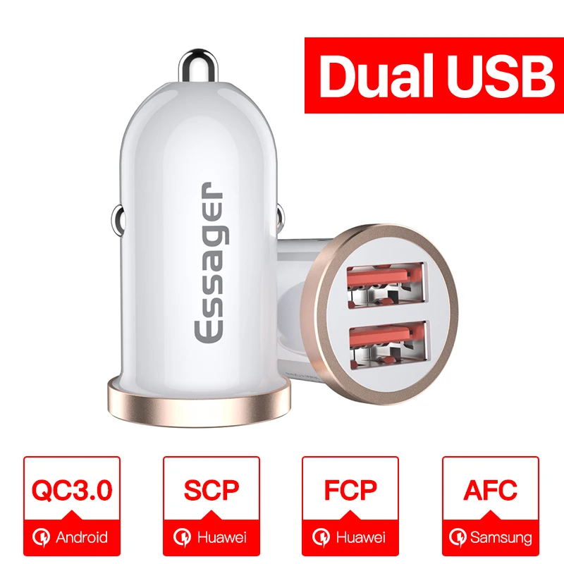 Essager Quick Charge 4,0 3,0 USB Автомобильное зарядное устройство для iPhone Xiaomi samsung QC4.0 QC3.0 QC type C PD быстрая зарядка автомобильное зарядное устройство для телефона - Тип штекера: Dual USB White
