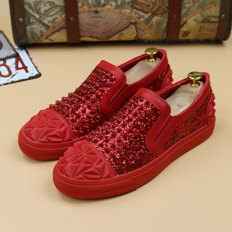 Кроссовки мужские с шипами люксовые брендовые повседневная обувь блестящими