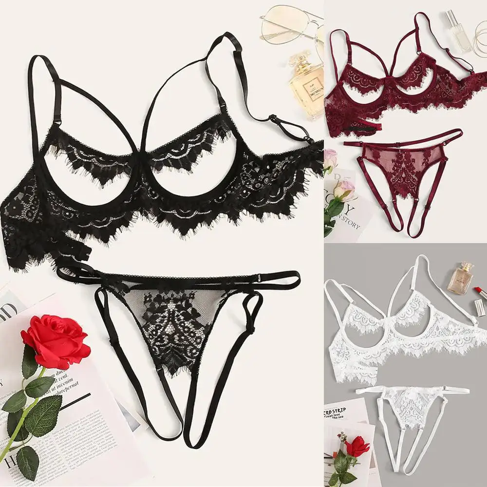 Женское нижнее белье с кружевным бюстгальтером без косточек и трусиками |