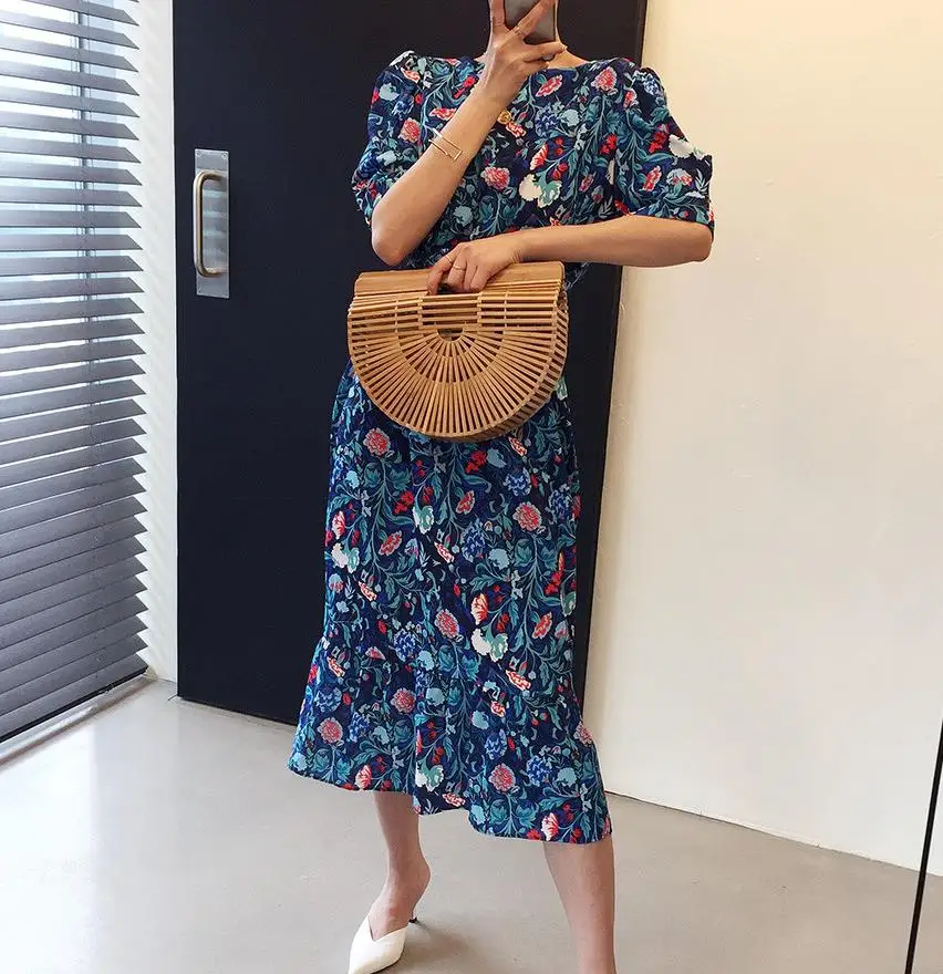 

Women Dresses Summer 2020 Sexy O Neck Floral Print Boho Beach Dress Short Sleeve Midi Sundress