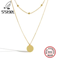 ssteel sterling silver necklace round pendant beads chain layered choker cadenas de plata 925 mujer bijoux femme jewelry