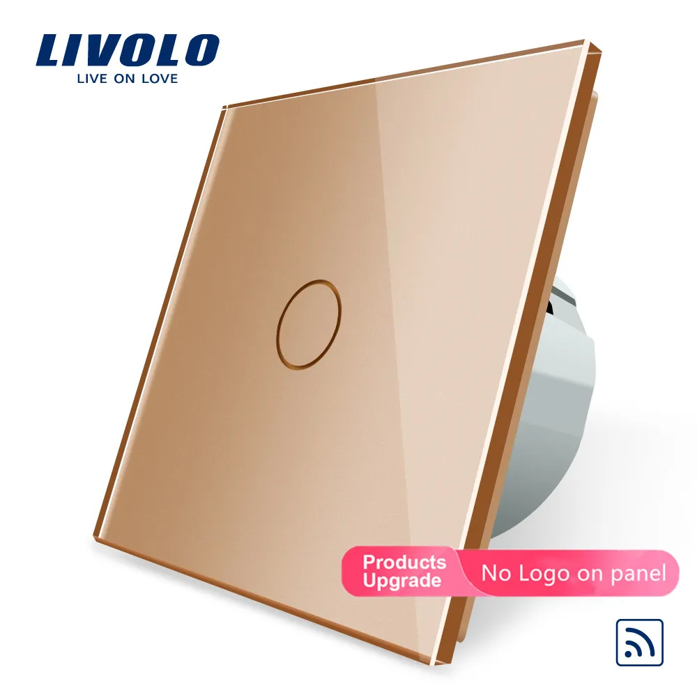 Gold-No logo Livolo/Стандартный настенный светильник дистанционный сенсорный переключатель, 1gang 1way, Стекло Панель, 220~ 250 V, C701R-1/2/3/5, без пульта дистанционного управления, без логотипа - Цвет: Gold-No logo