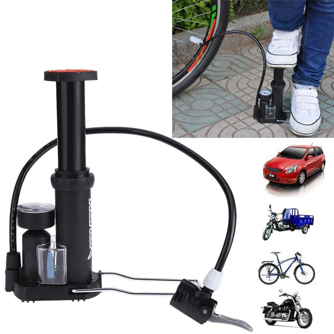 

Bicycle Foot Pump High Pressure Portable Bike Pump Ultra light with Barometer Cycling Inflator Foot Bomba de ar bicicleta