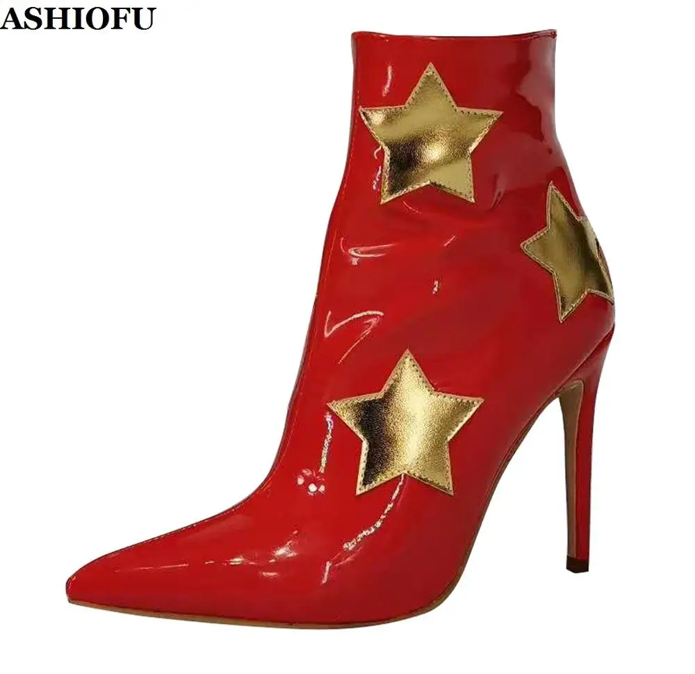 

ASHIOFU New Arrival Ladies Boots Xmas Five Stars Party Prom Ankle Booties Sexy Evening Club Fashion Winter Fashion BFCM Boots