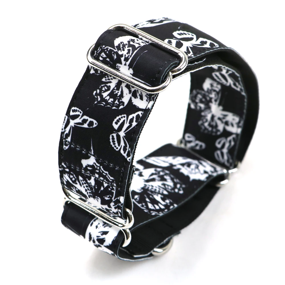 Martingale Greyhound Collar Fabric Black Butterfly Adjustable 3.8cm Wide Dog Necklace