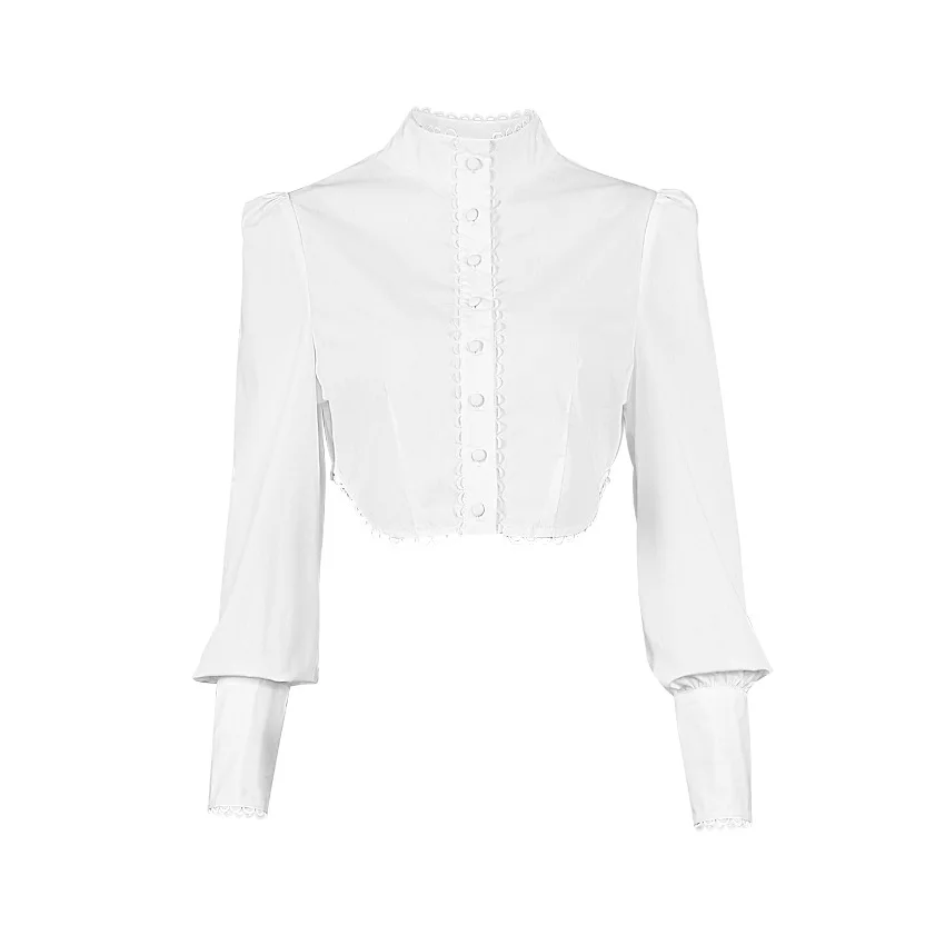 

SuperAen Spring Summer Stand Collar Flower Hollow White Shirt Female European American Sexy Lantern Sleeve Korean Design Shirt