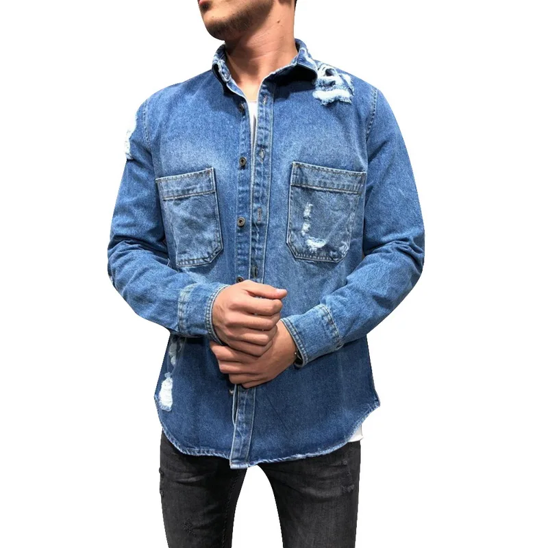 2019 Мужская рваная джинсовая куртка модная Chaqueta Hombre верхняя одежда Осенняя