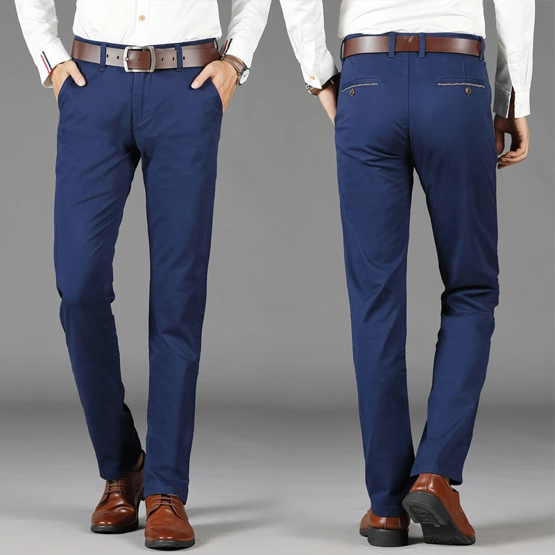 Брюки мужские хлопковые эластичные брендовые прямые штаны для работы