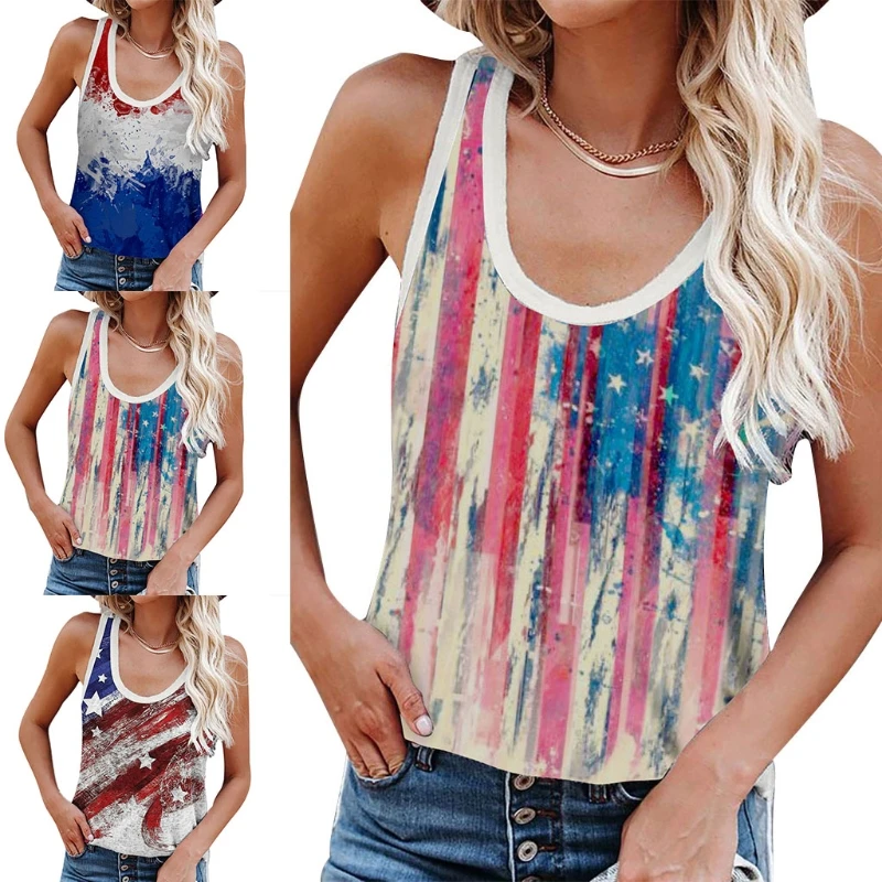 Женская летняя майка без рукавов с круглым вырезом свободная рубашка принтом в