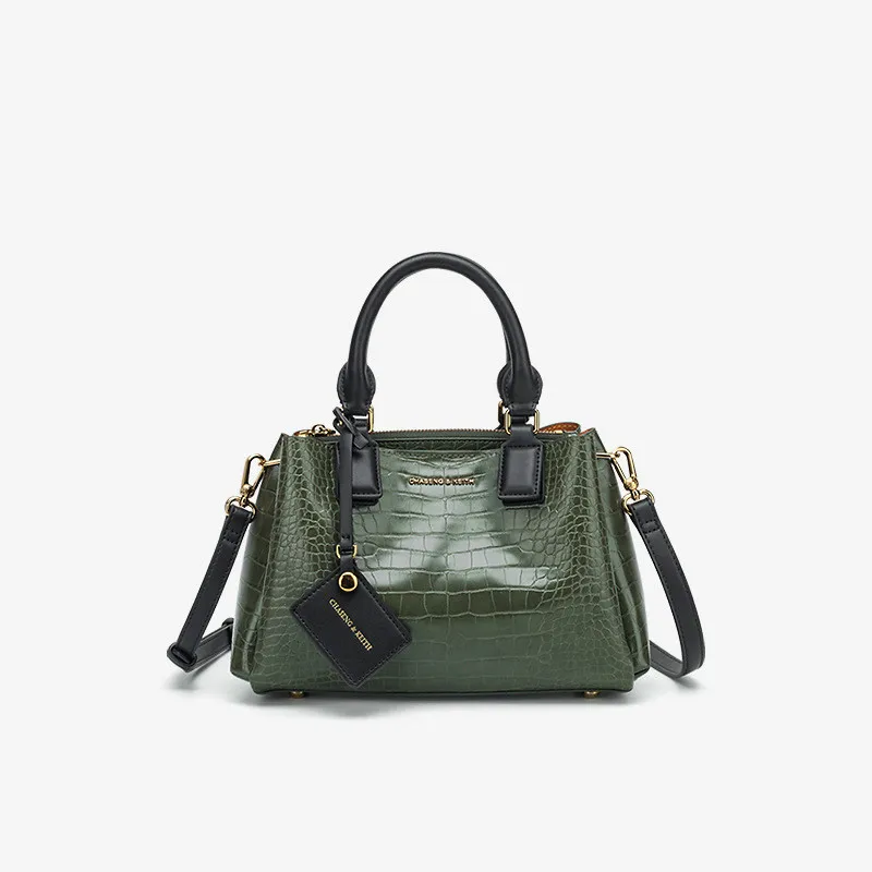 Женская сумка через плечо с крокодиловым узором Большая вместительная