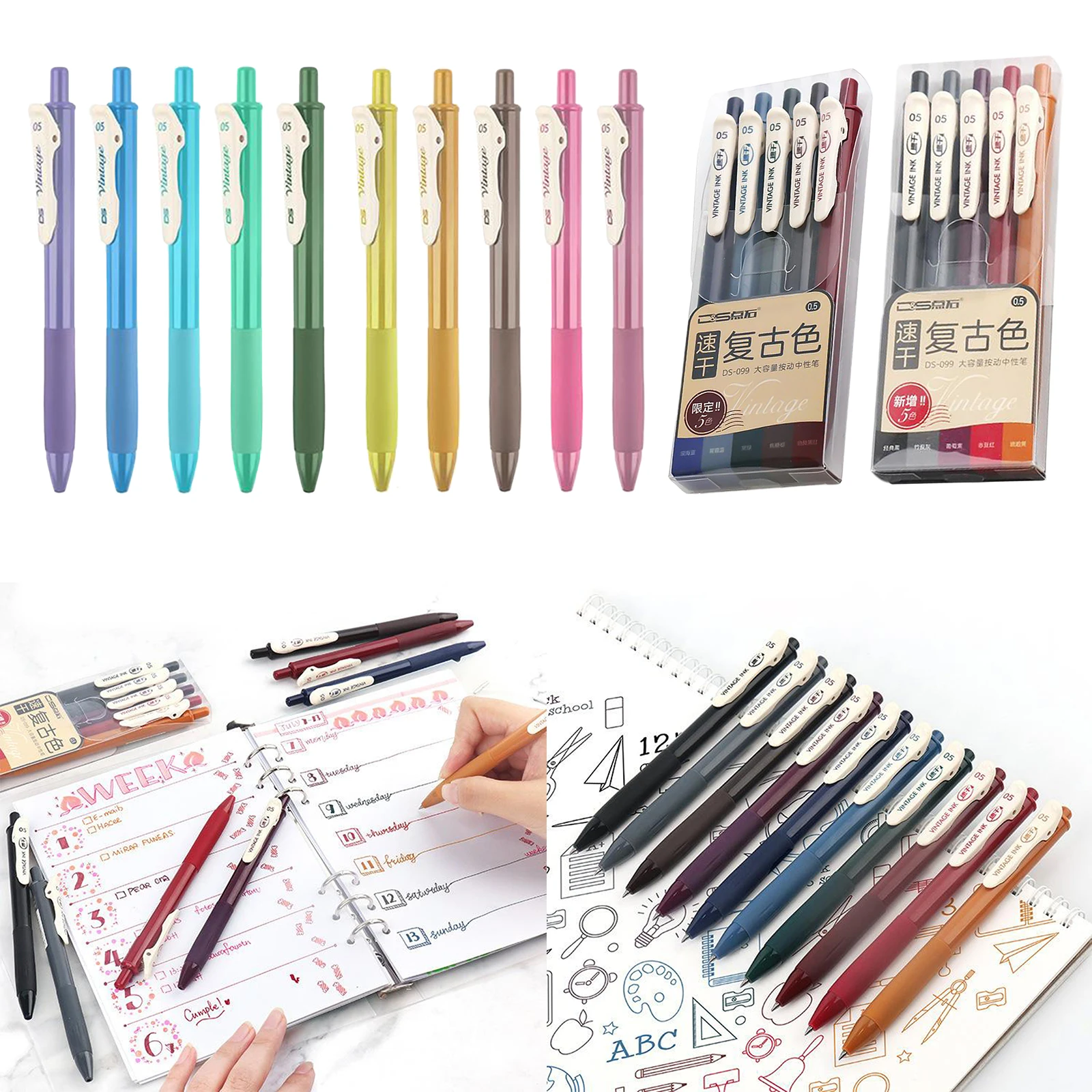 

5x Retractable Gel Pen Marker Coloring Drawing Marker Pen Kids Adults Stationery