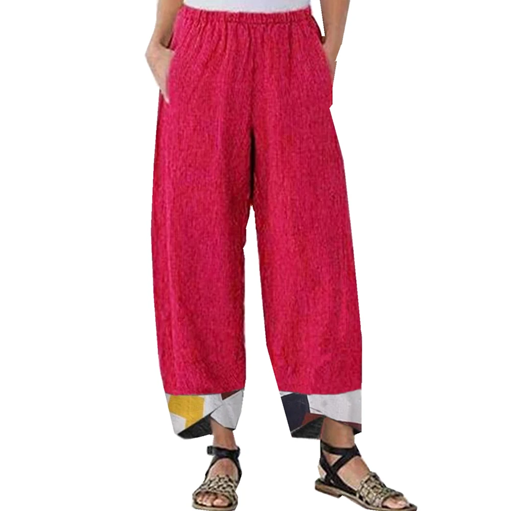 5XL Цветные Лоскутные Брюки для женщин с карманами эластичная Средняя талия