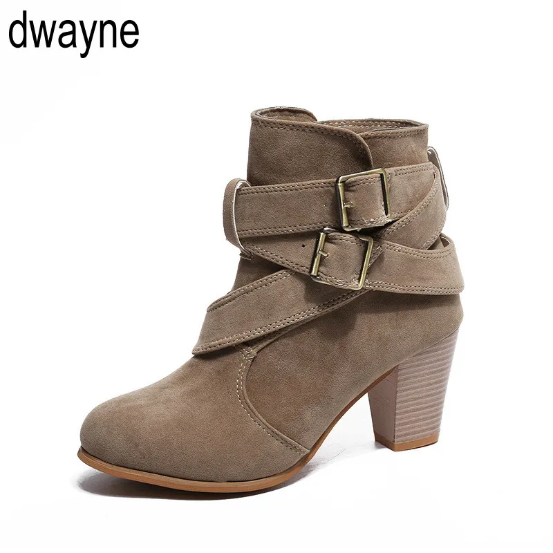 

Женские ботинки на высоком каблуке, повседневные замшевые ботинки с пряжкой, на молнии, Осень-зима 2019