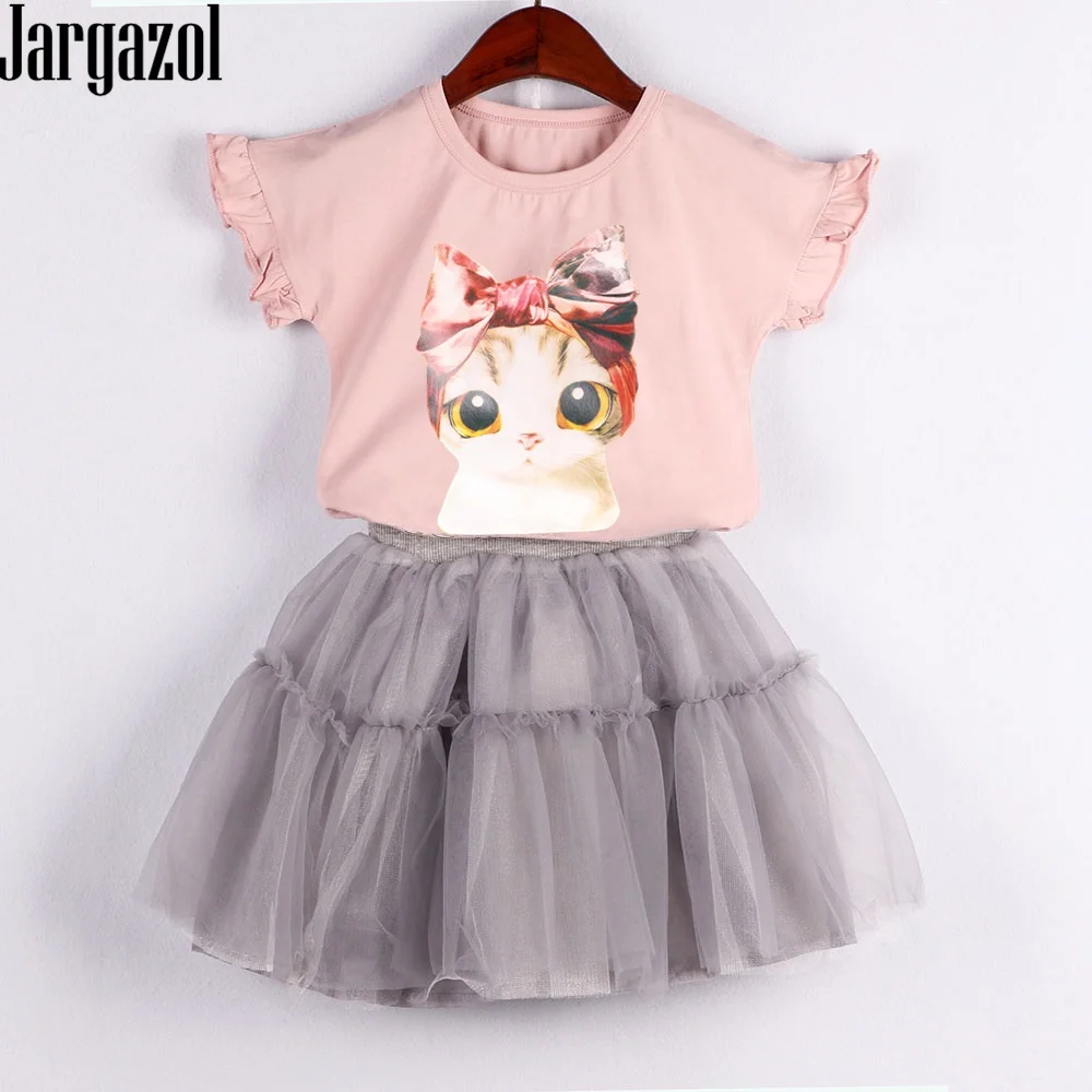 

Girls Clothes Summer Cartoon Cat Printed Shirt&skirt Cute Baby Girl Clothing Set Toddler Kids Outfits Vetement Enfant Fille