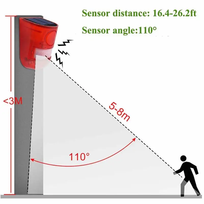 Солнечная сигнальная лампа 110 дБ Предупреждение ющий звук 6led красный светильник