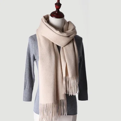 LIght beige Мужской шарф, зимний роскошный брендовый кашемировый шарф, шерстяная шаль, теплая Толстая кисточка, однотонный, большой размер, палантин из пашмины, новинка - Цвет: LIght beige