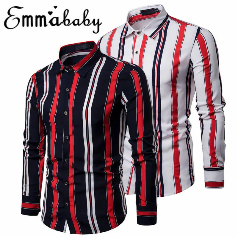 Мужская хлопковая рубашка с длинными рукавами Повседневная Деловая приталенная