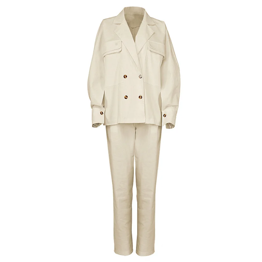 

New European and American fashion casual cotton and linen loose solid color big hollow sleeve design cotton and linen suit