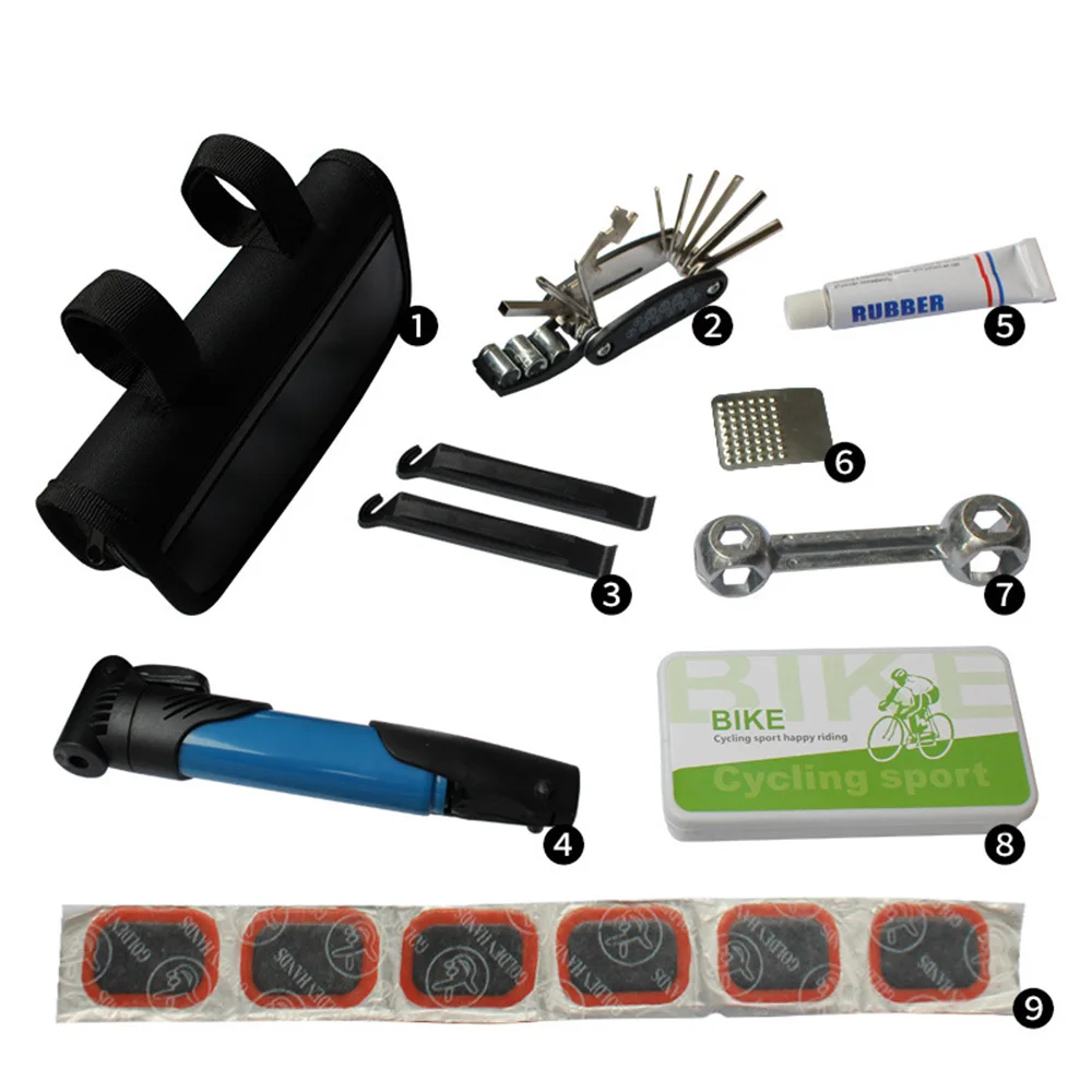 

Bicycle tool bag frame bag multi-function tire repair kit wrench set with air pump MTB bicycle repair tool screwdriver kit