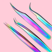 stainless steel rainbow color curved straight eyebrow tweezers anti acid nipper eyelash picking tool false eyelash nail art tool