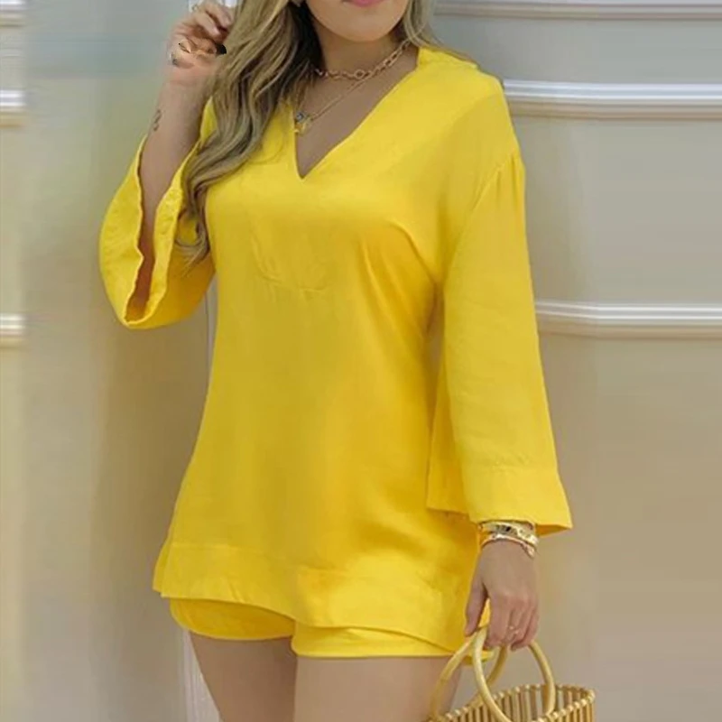 

Two Piece Set Women Tracksuits Loosed Short Sleeve Tops Long Pant Sets Female Casual Summer Soild Tracksuit Women Matching Sets