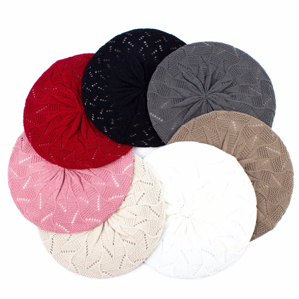 

Geebro Women's Plain Color Knitted Beret Hat Ladies French Artist Beret Hats Spring Casual Thin Acrylic Berets For Lady Beanies
