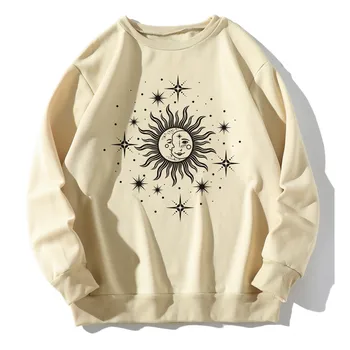 Sun Moon Pullover Sweatshirt Fashion Autumn Loose American Vintage Sweatshirt Harajuku Hoodie Polerones Mujer 2021 Kpop Clothes 1