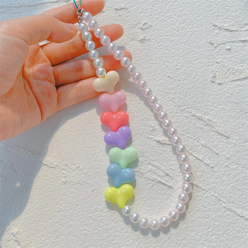 Корейский Новый разноцветный ремешок для телефона Macaron из смолы с сердцем