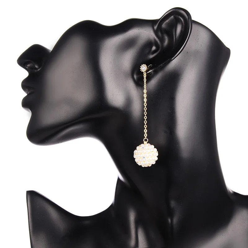 

Shineland Long Simulated Pearl Ball Drop Earrings for Women Gift Bijoux Korean Jewelry trendy Pendientes boucle d'oreille
