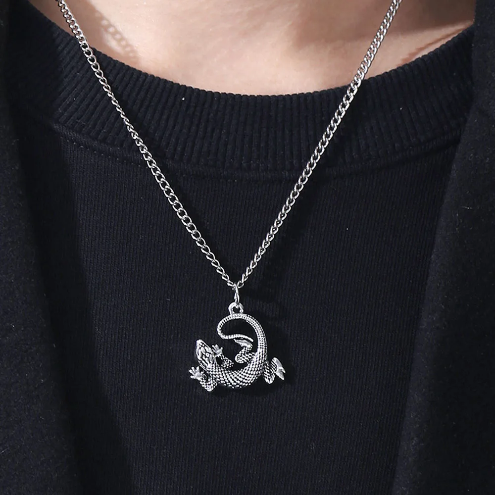 Мужское ожерелье в стиле панк подвеска виде дракона ящерицы вырезанные подвески