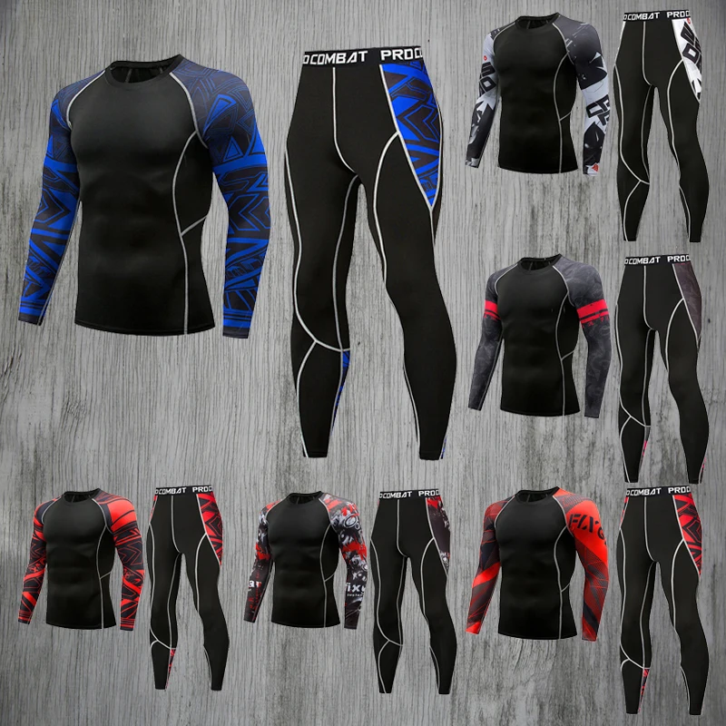 Костюм компрессионный мужской из 2 предметов Быстросохнущий комплект одежды для