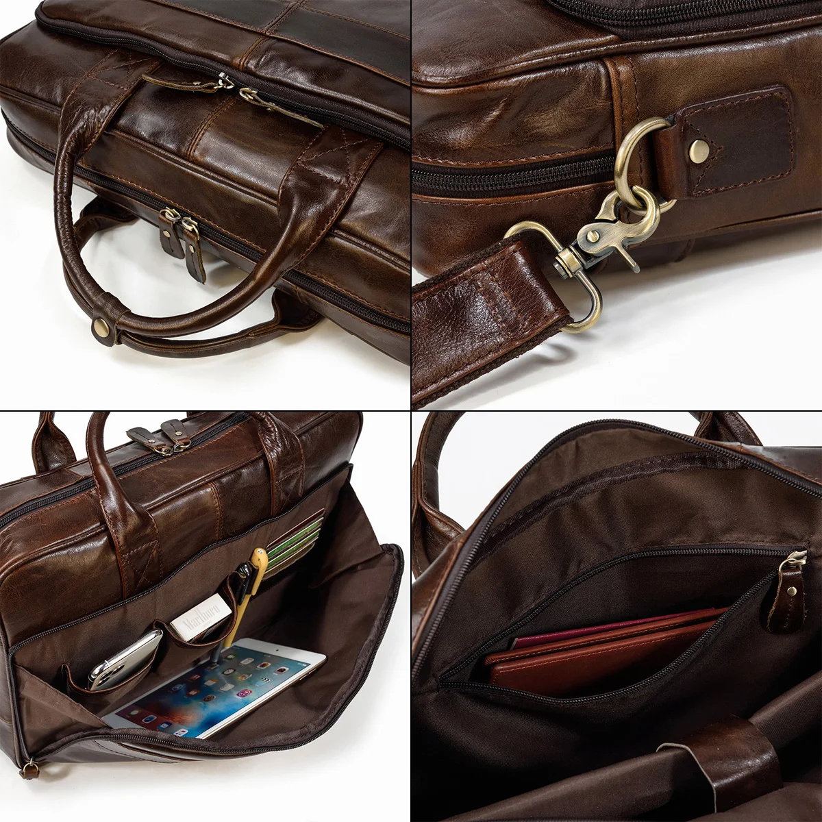 2021 Retro Genuine Leather Men's Briefcase Business Handbag Man Shoulder Messenger Bag 15