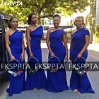 Женское длинное платье-русалка, черное платье подружки невесты с открытыми плечами, длиной до пола, платье для свадебной вечеринки, Королевский синий цвет