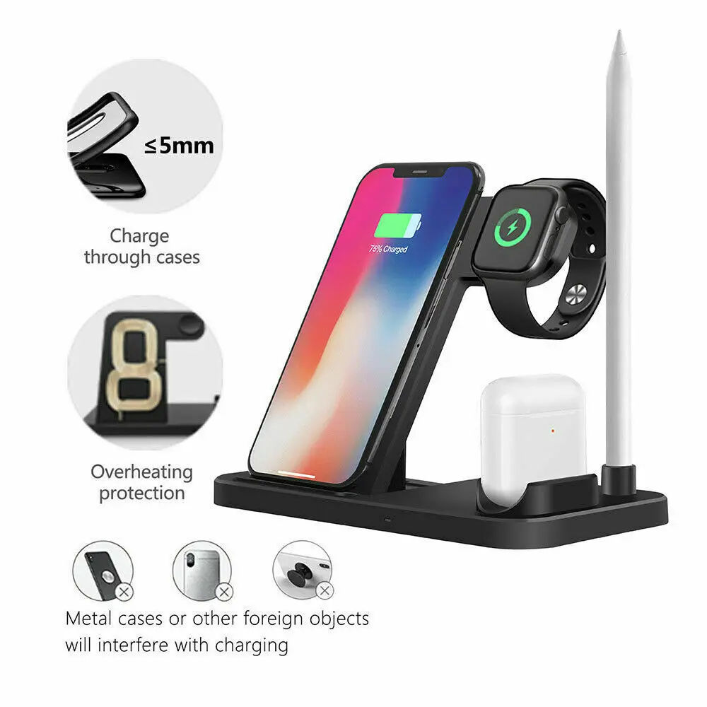 

UK 4in1 Qi Fast Wireless Charger Stand Dock For iWatch iPhone 12 Pro Max 11 XS