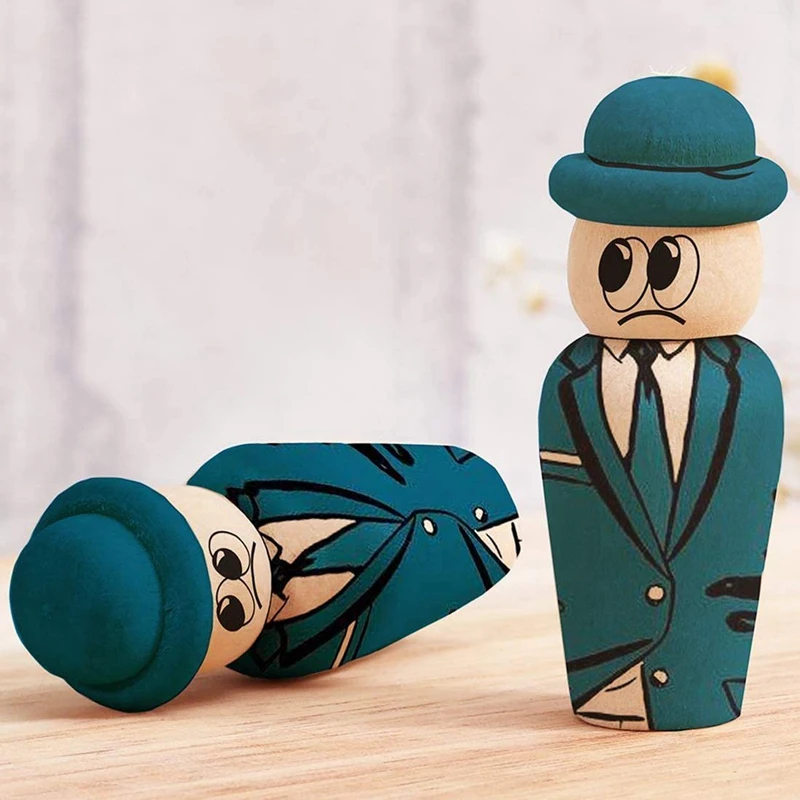 

Unfinished Wooden Peg Dolls with Hat,Family Peg People Doll Bodies,Natural Decorative Wood Figures for Painting,Peg Game
