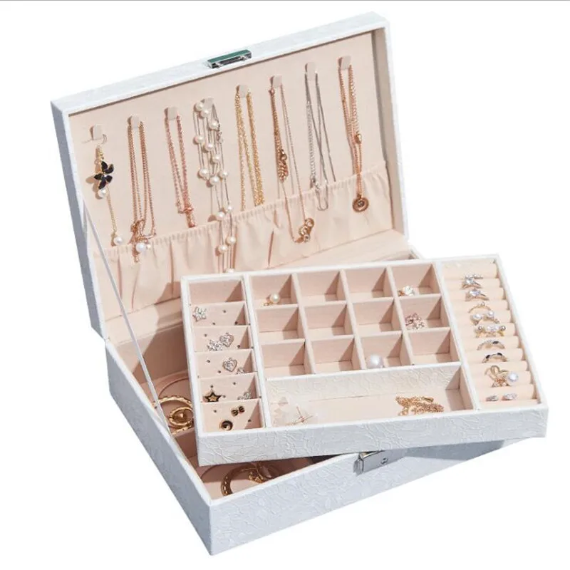 

2020 New Waterproof Leather Jewelry Box Ring Earrings Organizer Ear Studs Display Stand Holder Rack Showcase Plate Storage Box
