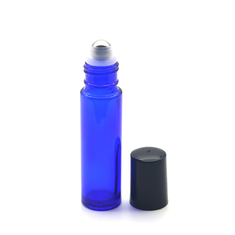50pcs Blue Refillable Bottle 10ml Roller Glass Bottle Empty Perfume Essential Oil Roll-On Bottle