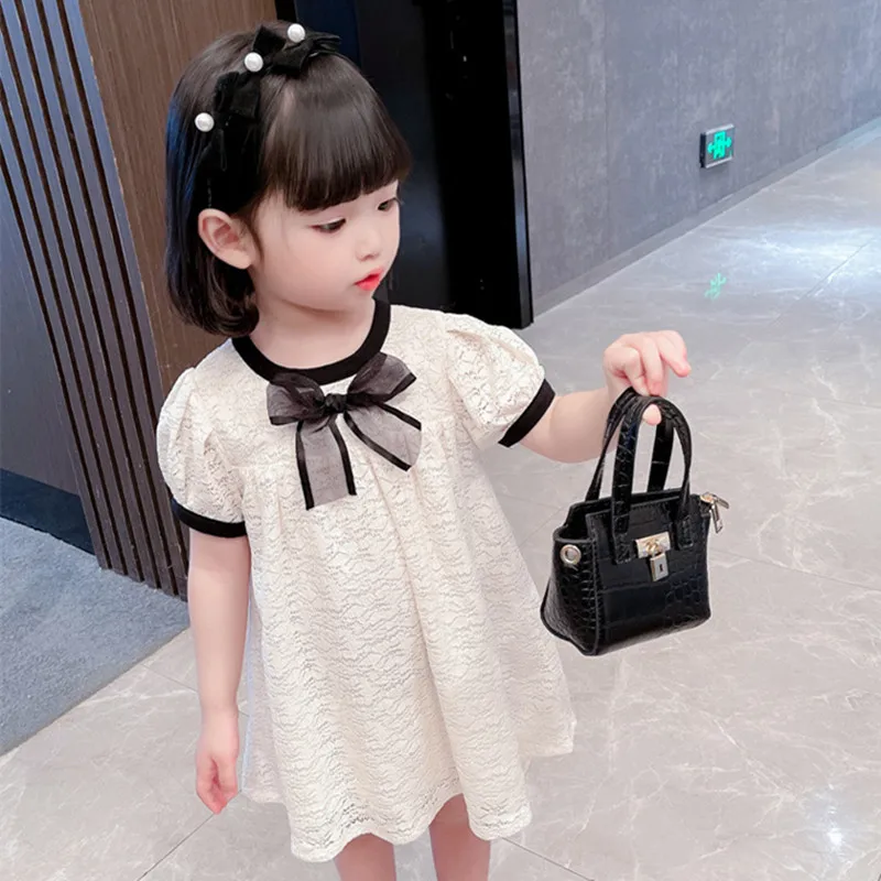 

Платье с короткими рукавами для девочки 2021 Новое поступление; Летнее Полный платье принцессы, с кружевами и бантом, платье для девочек детск...