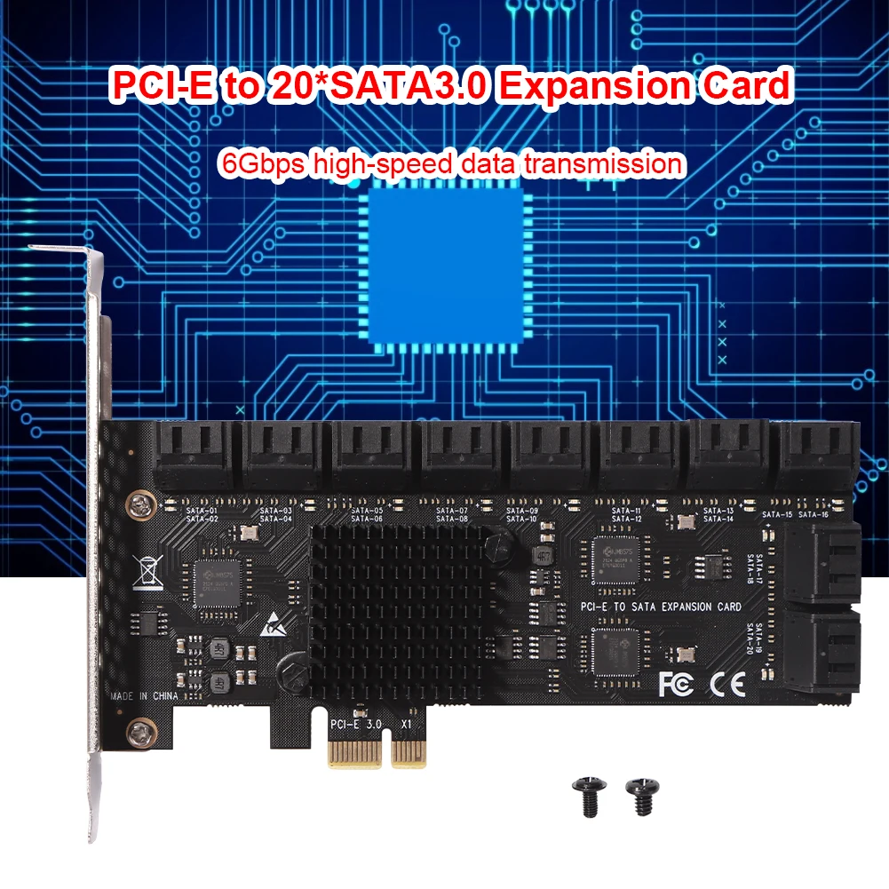 PCIE Adapter 20/16/12 Port PCI-Express X1 to SATA 3.0 Expansion Card 6Gbps High Speed Add On W/ PCI-E X4 X8 X16 | Компьютеры и офис