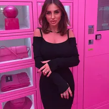 Robe longue tricotée côtelée pour femmes, élégante, Sexy, manches longues, col Slash, moulante, soirée, Slim, Maxi  (1)