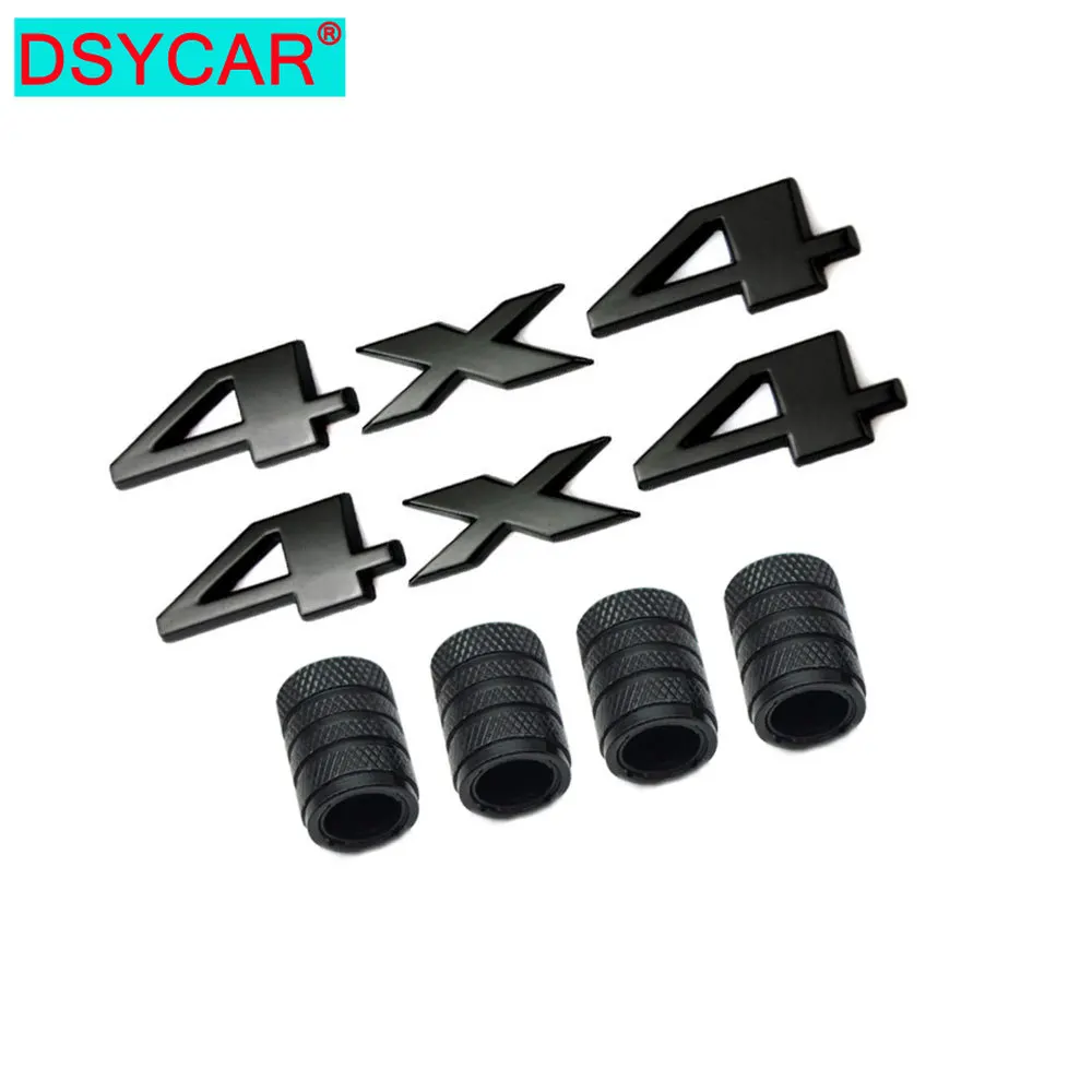 

DSYCAR 1Pair 3D Metal 4X4 Logo Car Badge Emblem Sticker +4Pcs Knurled Style With Plastic Core Valve Caps for Universal Car