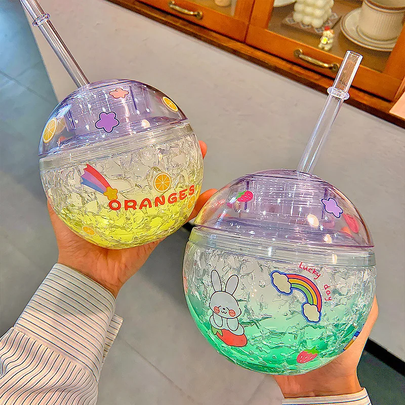 

Creative spherical water bottle with straw cup plastic cup lovely girl water cup children's gift kawaii bottle Drinking Bottles