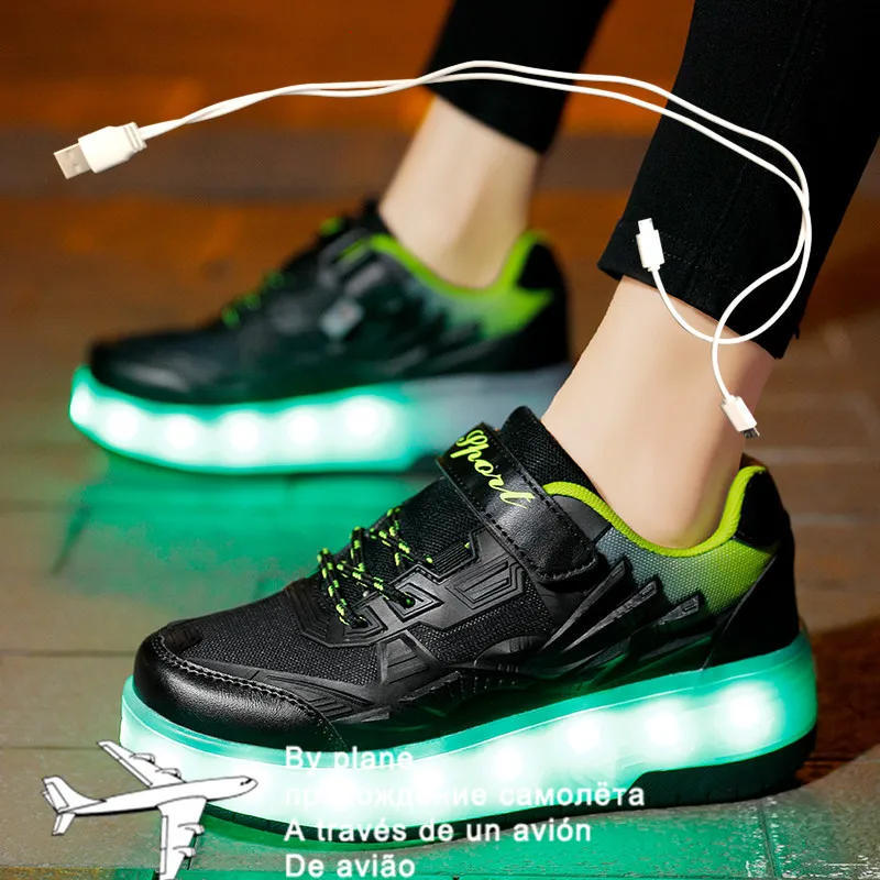 

Size 29-40 Roller Sneakers for Kids Boys LED Light Up Shoes with Double Wheels USB Charging Skate Shoes for Children Boys Girls