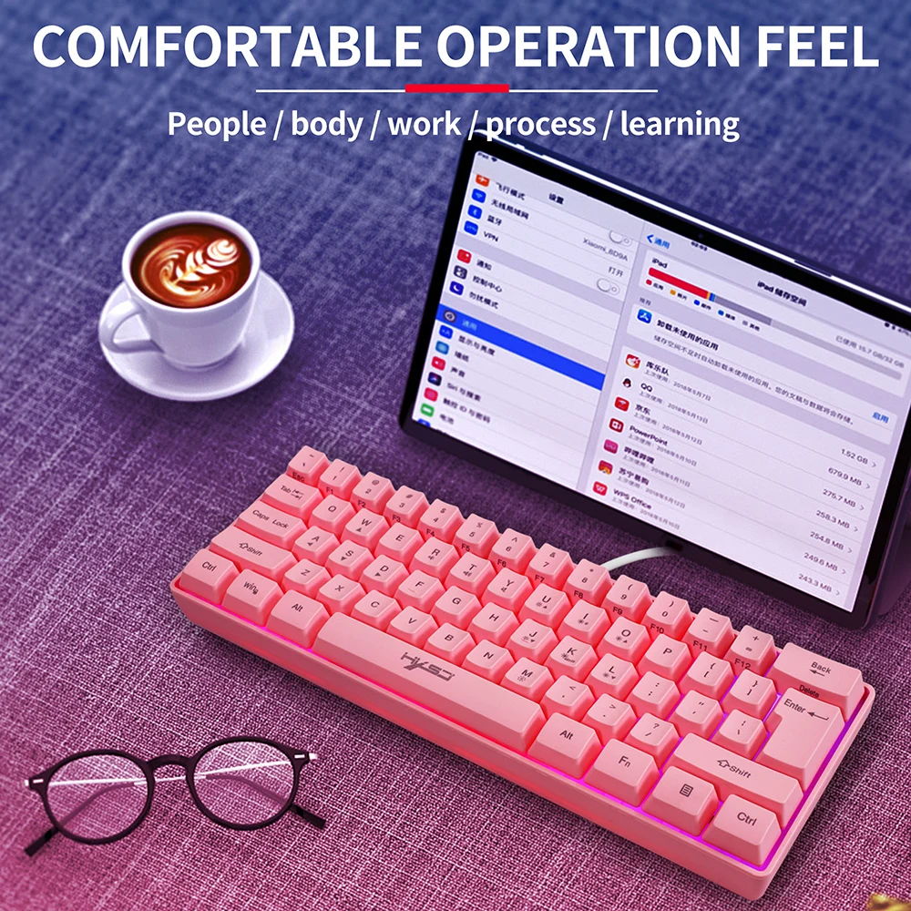

V700 61 Keys Gaming Keyboard USB Wired RGB Backlit Keypad Gamer Pink Keyboard Gaming Keyboards For Desktop Tablet Laptop gk61