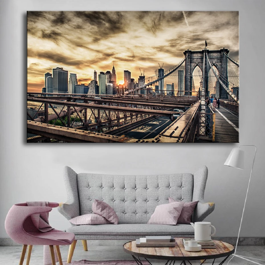 

Modern Building Brooklyn Bridge Landscape Posters Canvas Paintings Decorative Wall Art Pictures Living Room Wall Art Prints