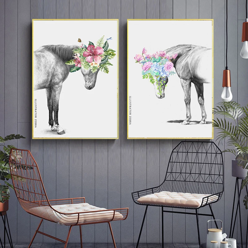 Современный черно белый художественный плакат с животными абстрактная лошадь